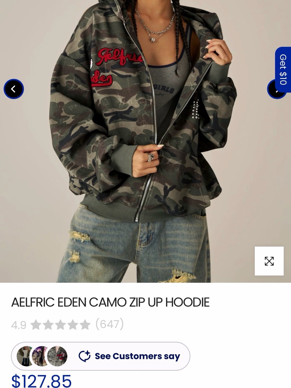 Aelfric Eden Olive Camo Zip-Up Hoodie with Red Script